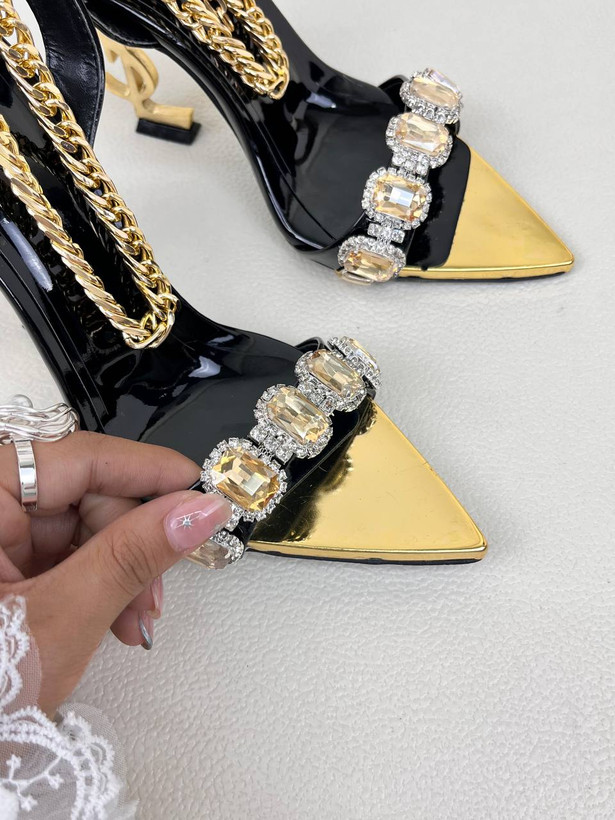 کفش پاشنه صندل زنانه 10 سانت YSL نگین دار Yves Saint Laurent کد 1425