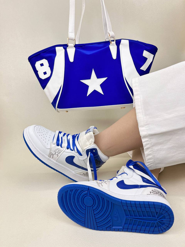 کتونی ساقدار زنانه ایر جردن 1 امضا شیکاگو کینگ بلو 1 NIKE AIR JORDAN کد 912
