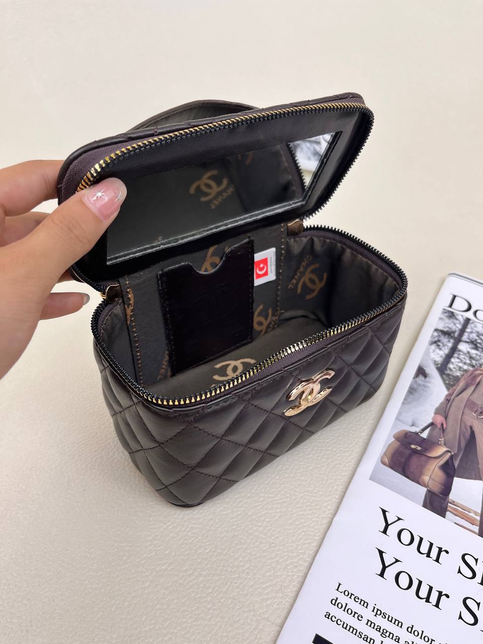 کیف زنانه باکسی دوختی آینه دار شنل CHANEL کد 1670